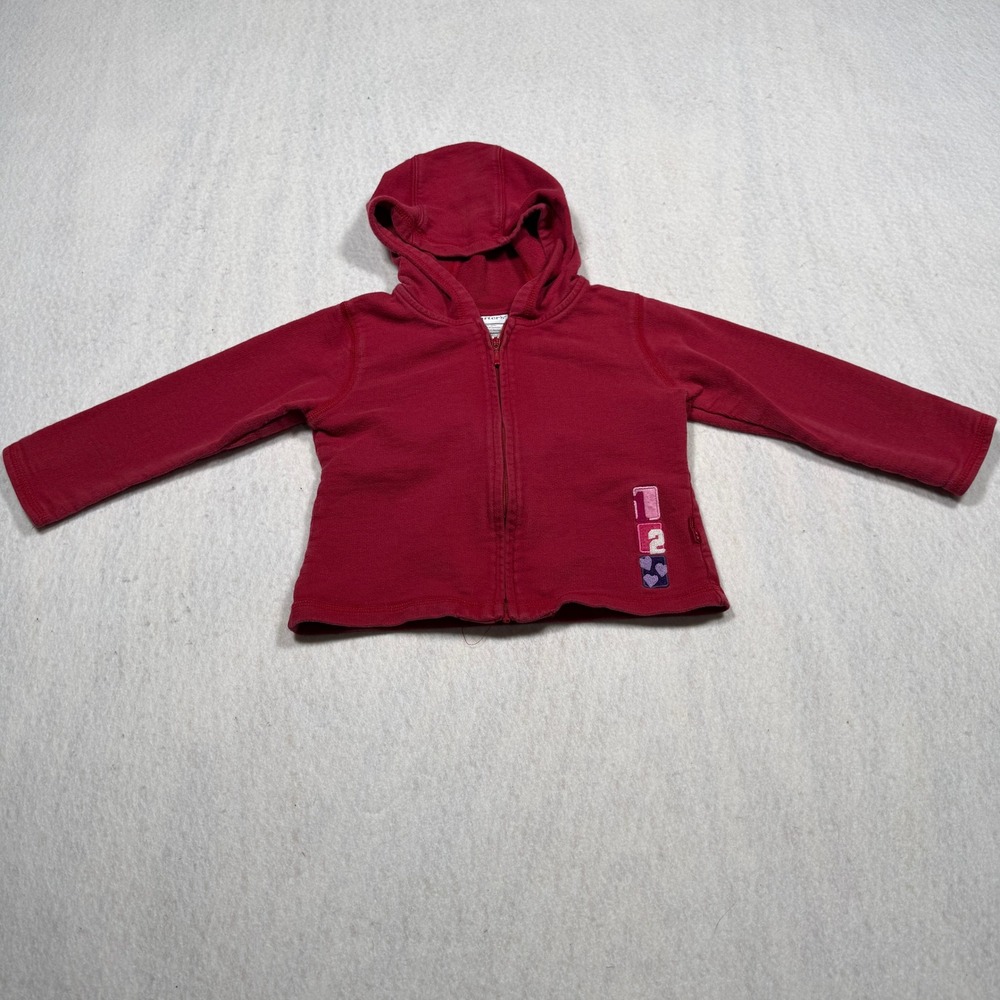 Carters Girls Red Zip Up Hoodie Embroidered Hearts Numbers 100 Cotton 4T